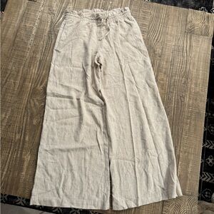 H&M Wide Leg Linen Blend Pants in Tan.